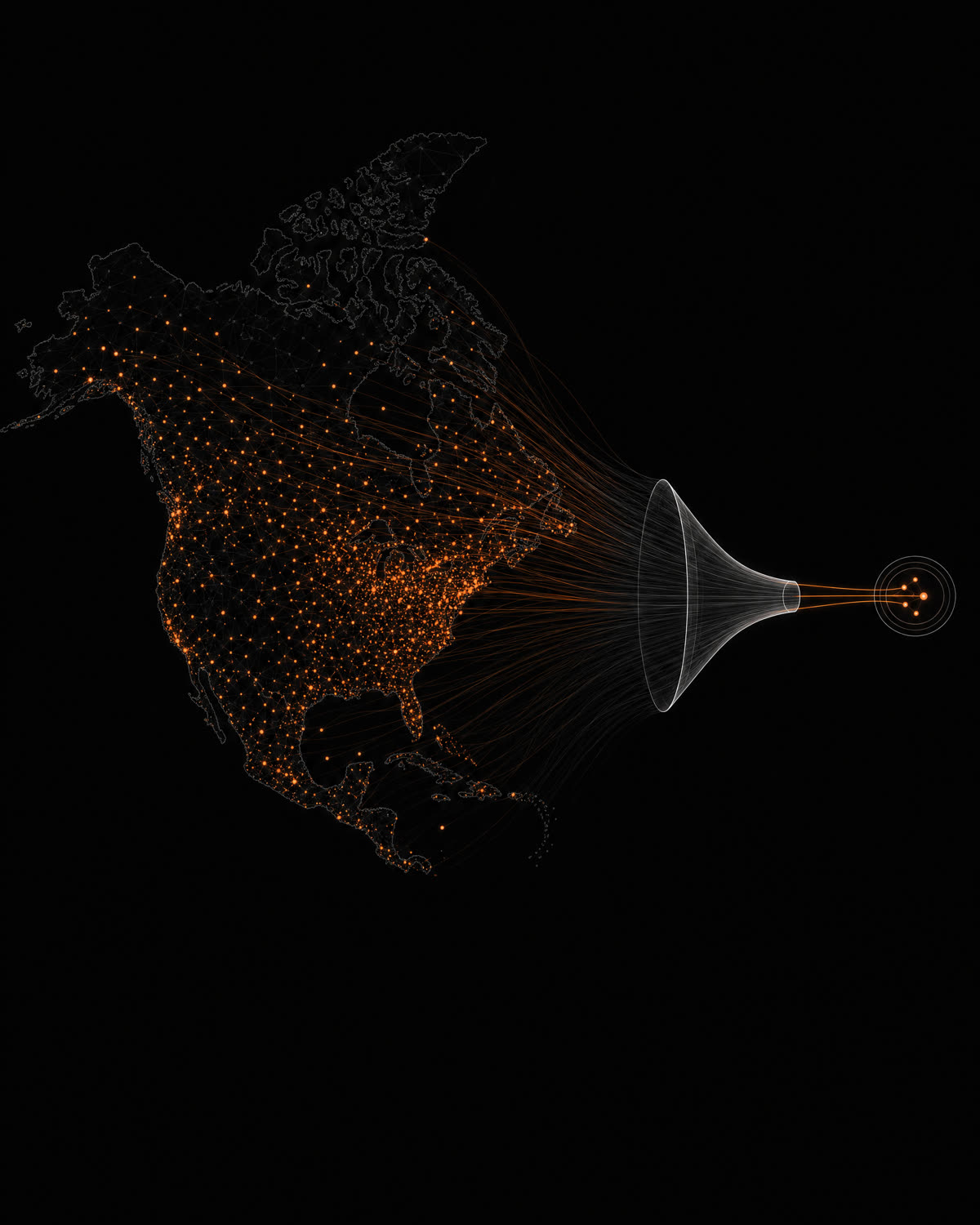 Map of candidate signals narrowing through a screening funnel into a clinical study